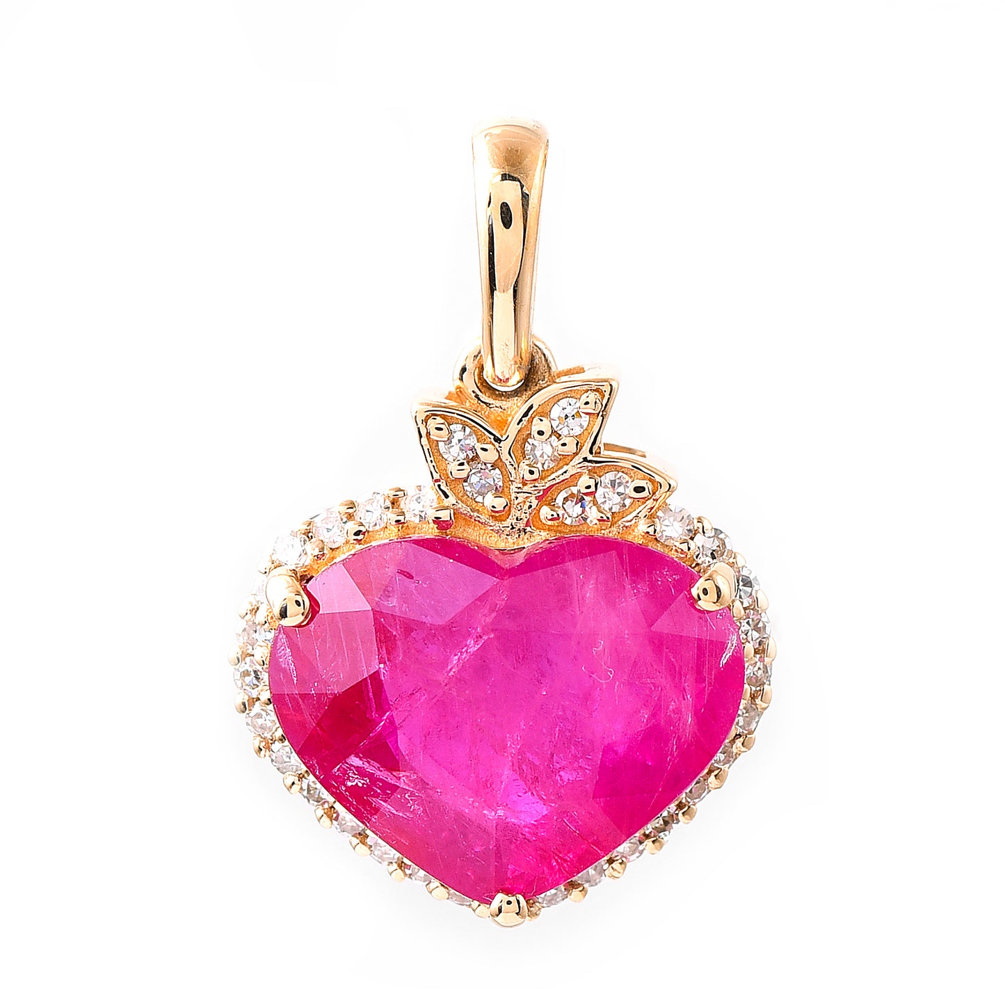 3.93 Ct Heart Mixed Cut Natural Ruby 14K Gold Pendant