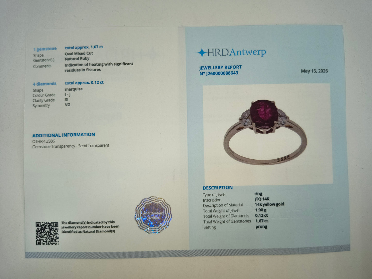 1.54 Ct Oval Mixed Cut Natural Ruby 14K Gold Ring