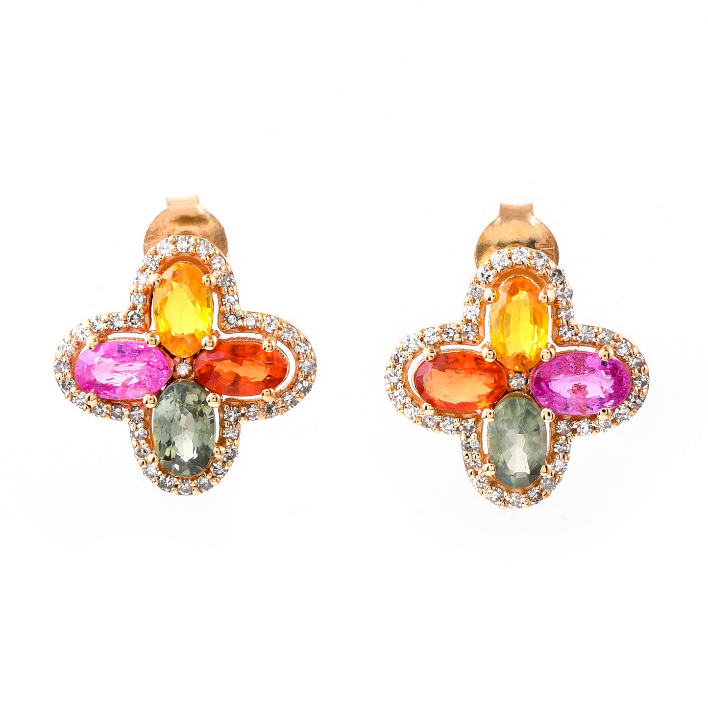 2.69 Ct Oval Mixed Cut Natural Multi-Coloured Sapphire 14K Gold Earrings