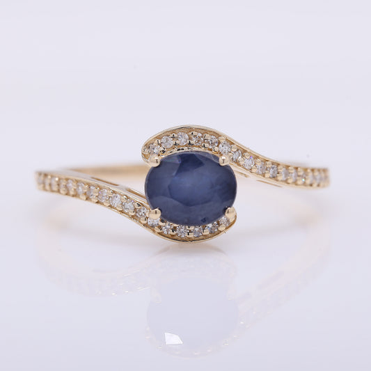 1.22 Ct Oval Mixed Cut Natural Sapphire 14K Gold Ring