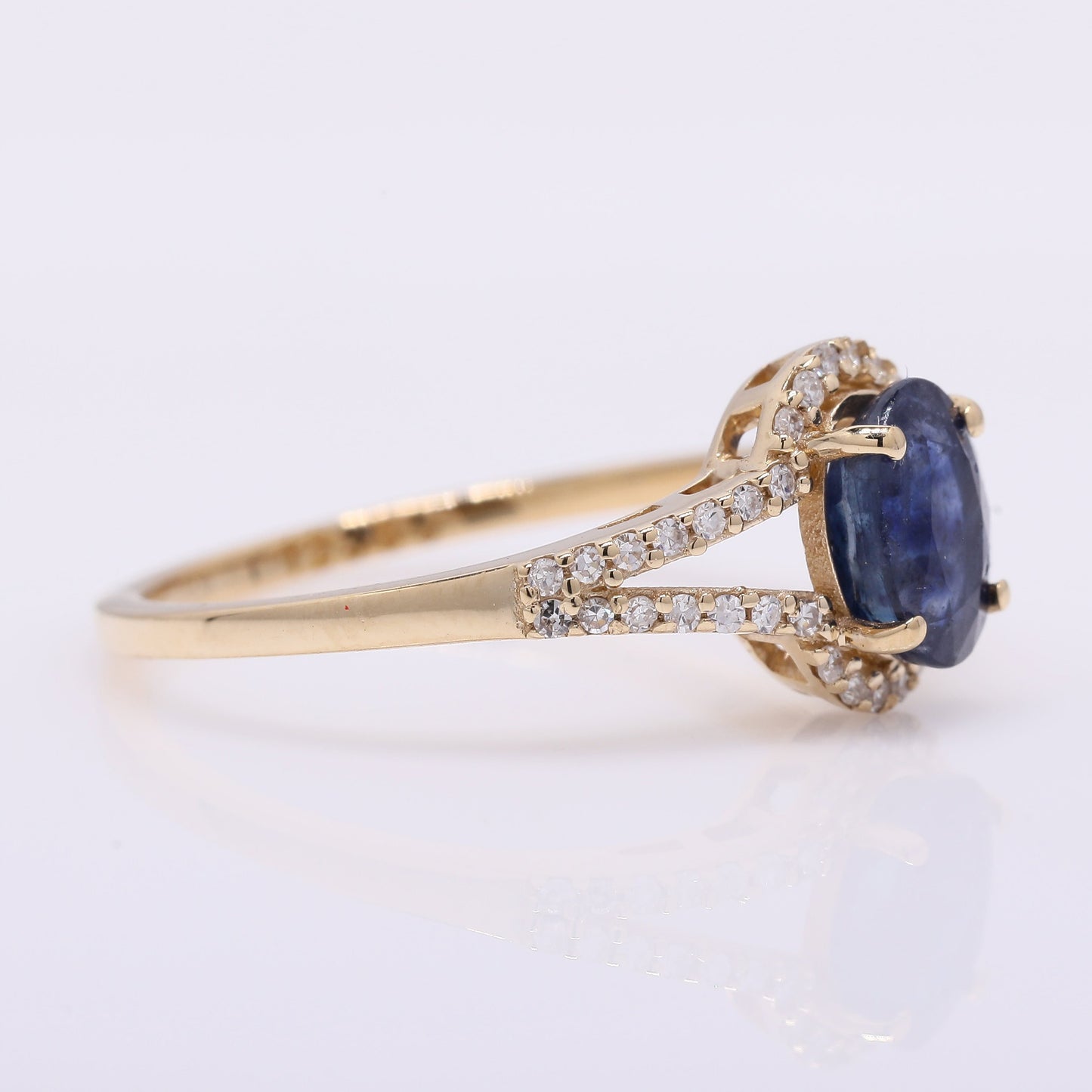 1.38 Ct Oval Mixed Cut Natural Sapphire 14K Gold Ring