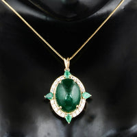 11.58 Ct Oval Natural Beryl Emerald 14K Gold Pendant