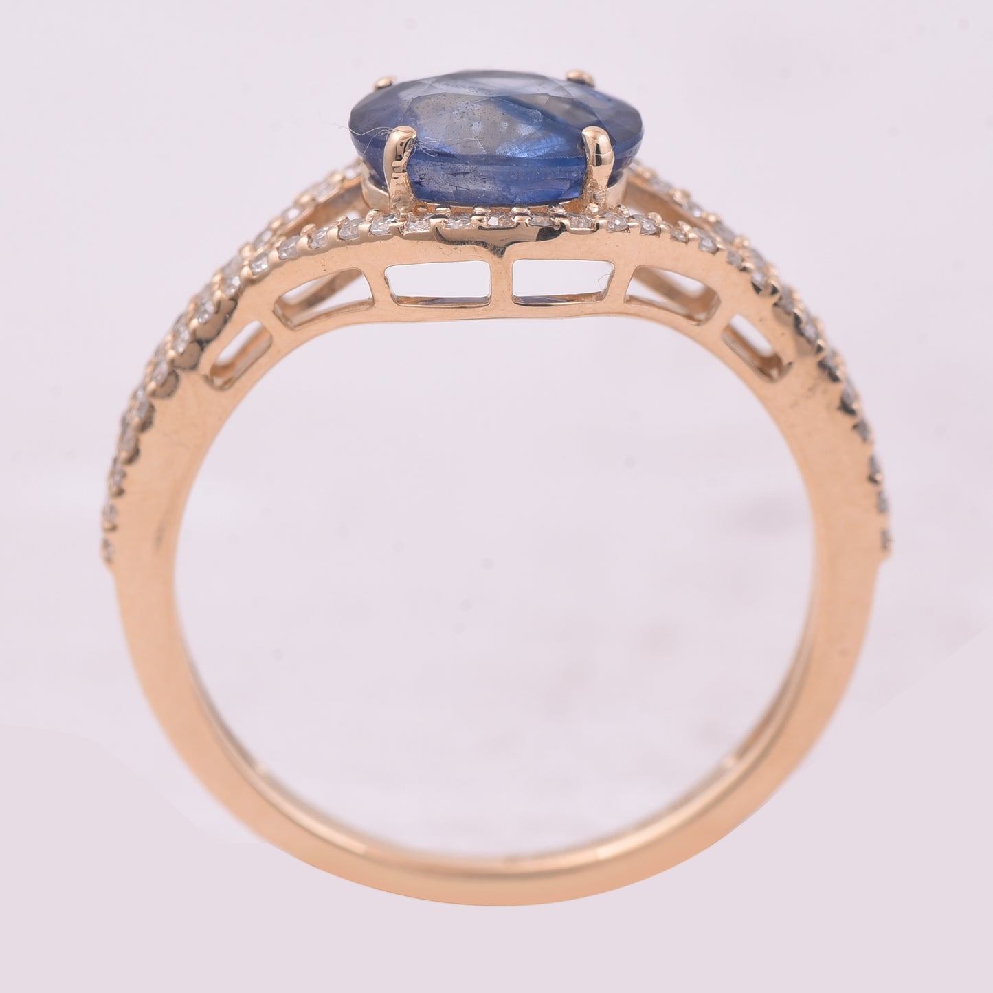 1.98 Ct Oval Mixed Cut Natural Sapphire 14K Gold Ring