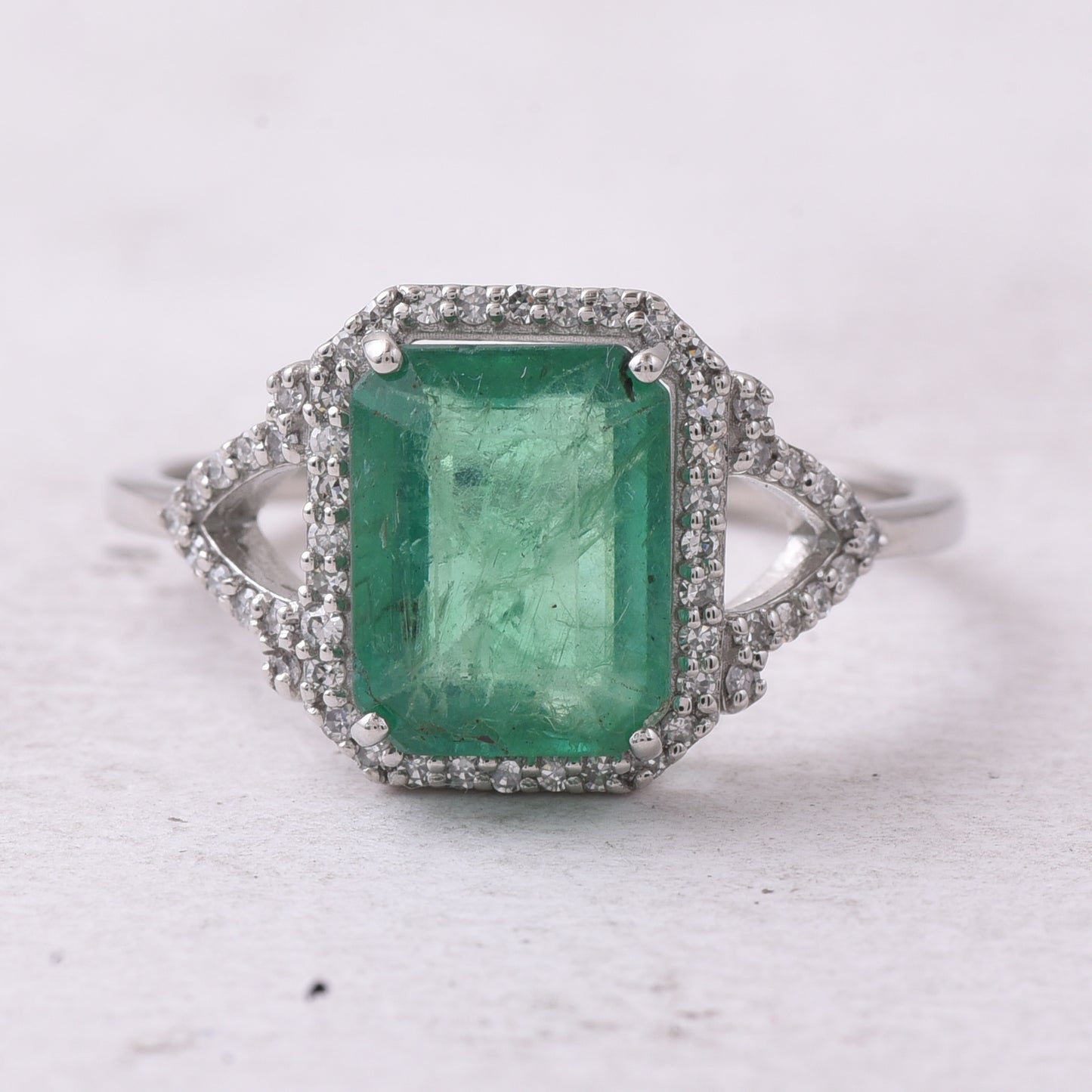2.44 Ct Octagon Step Cut Natural Emerald 950 Platinum Ring