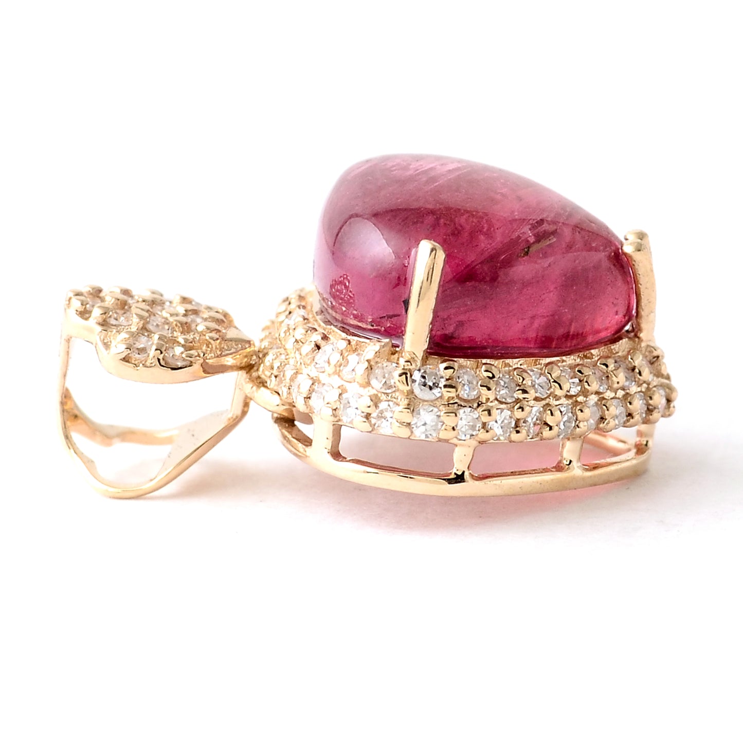 3.44 Ct Pear Cabochon Natural Tourmaline 14K Gold Pendant