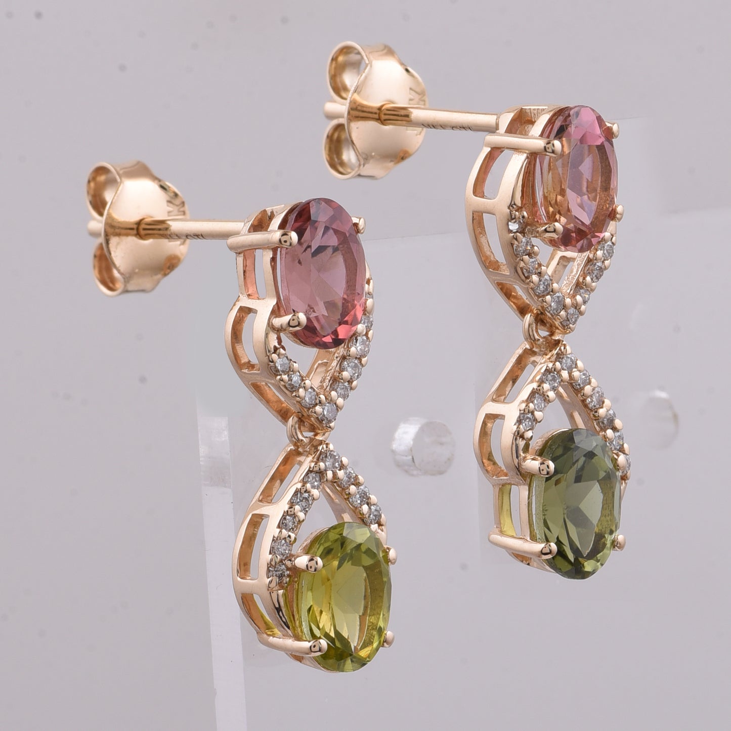 2.15 Ct Oval Natural Multi-Coloured Tourmaline 14K Gold Earrings