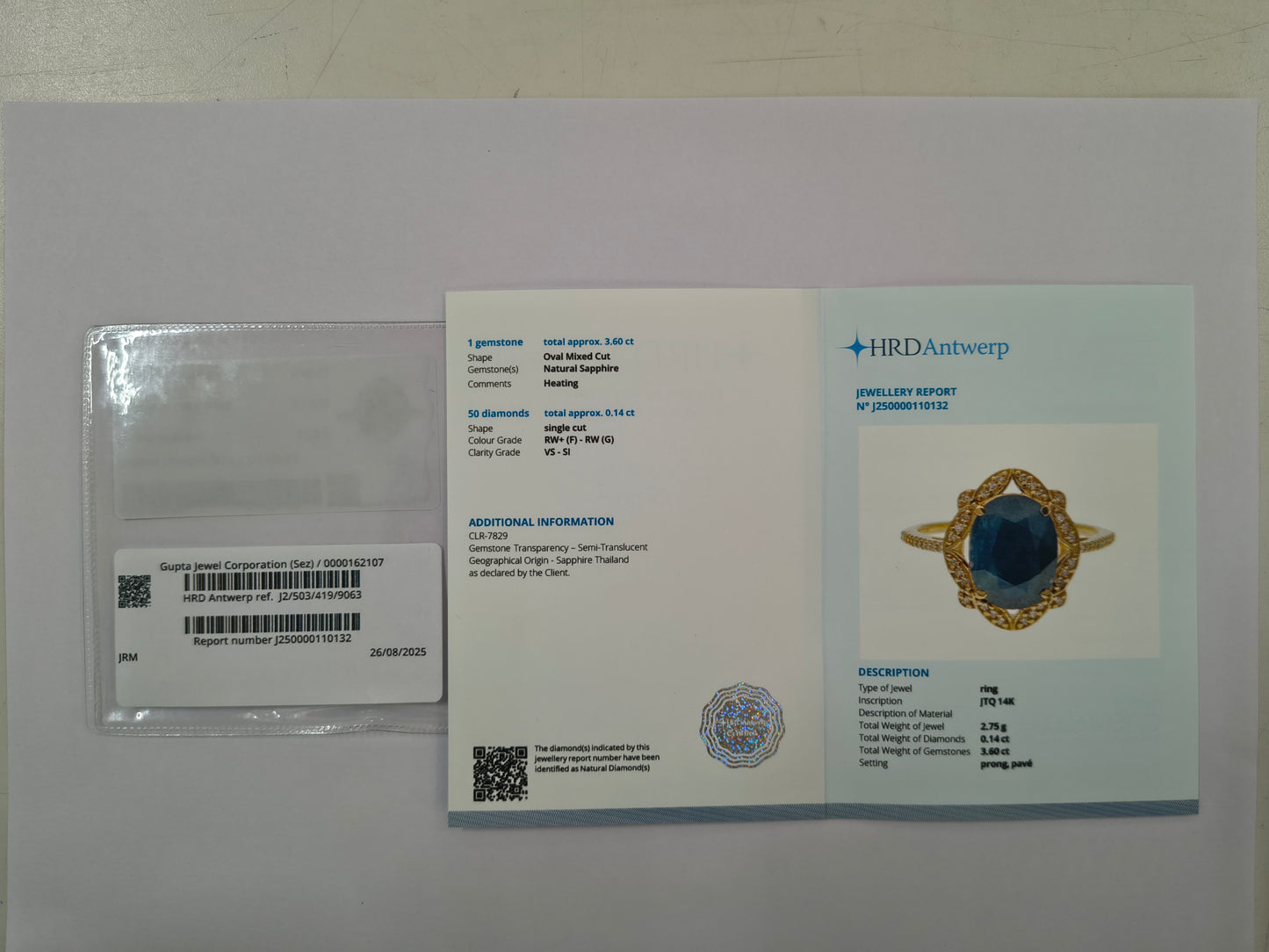 3.74 Ct Oval Mixed Cut Natural Sapphire 14K Gold Ring