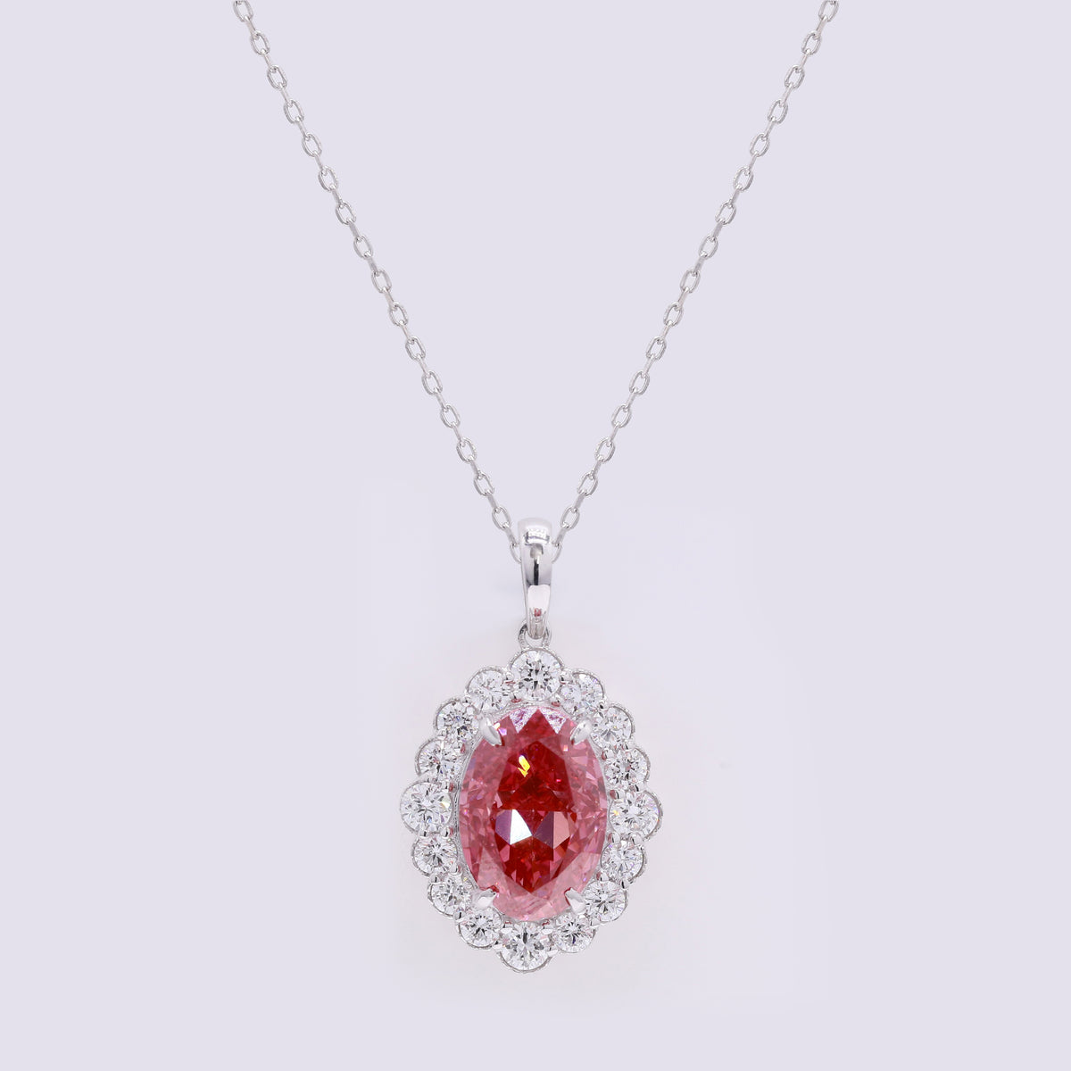 3.66 Carats Fancy Vivid Pink Lab Grown Diamond 14K Gold Pendant