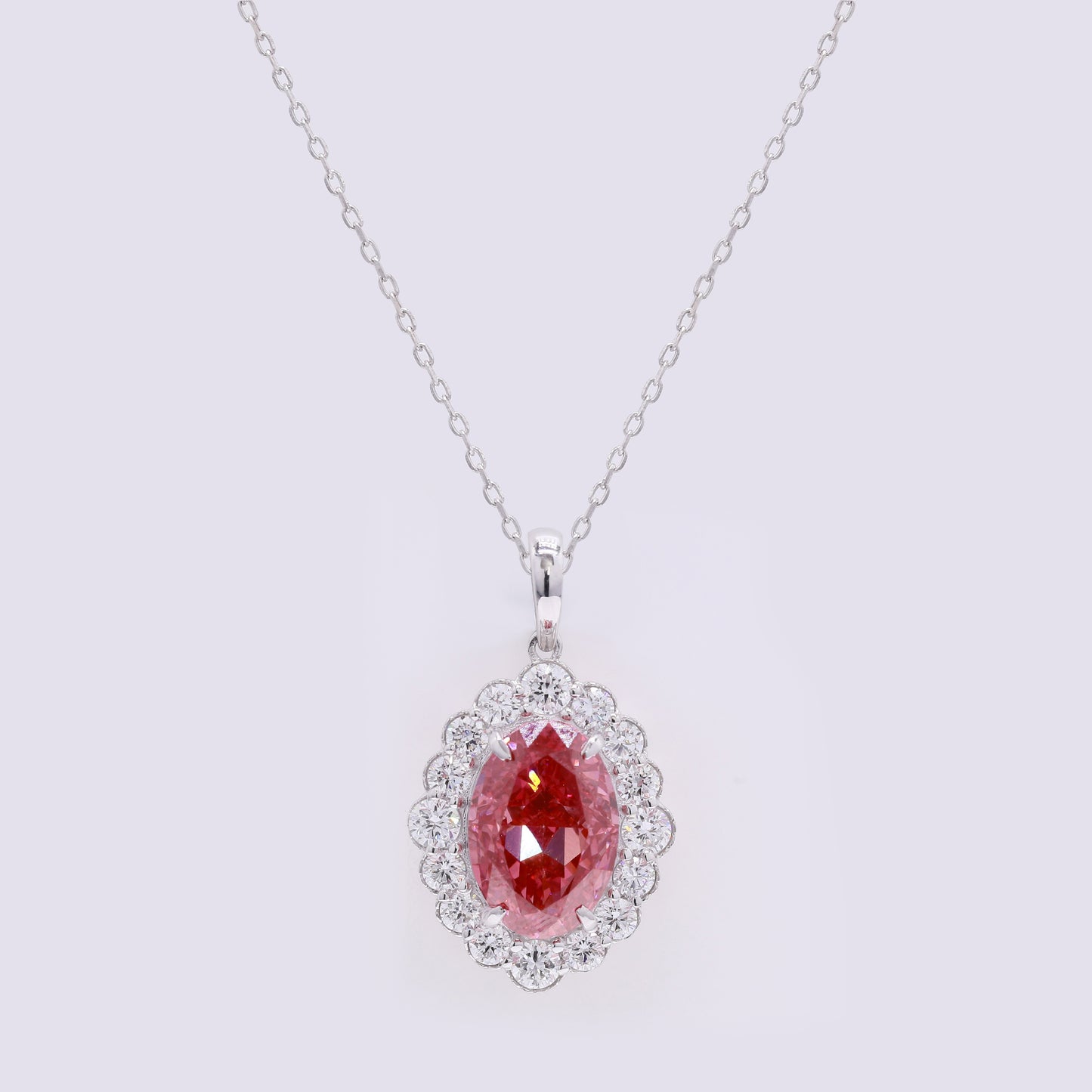 3.66 Carats Fancy Vivid Pink Lab Grown Diamond 14K Gold Pendant
