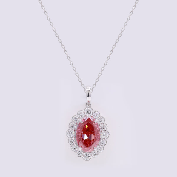 3.66 Carats Fancy Vivid Pink Lab Grown Diamond 14K Gold Pendant
