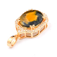 3.22 Ct Oval Mixed Cut Natural Bi Coloured Sapphire 14K Gold Pendant