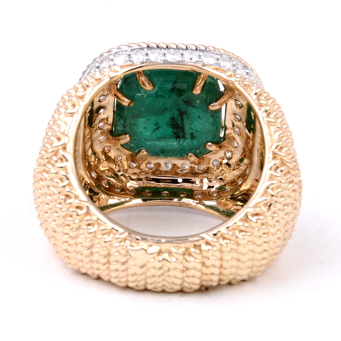 6.74 Ct Cushion Carving Natural Beryl Emerald 14K Gold Ring