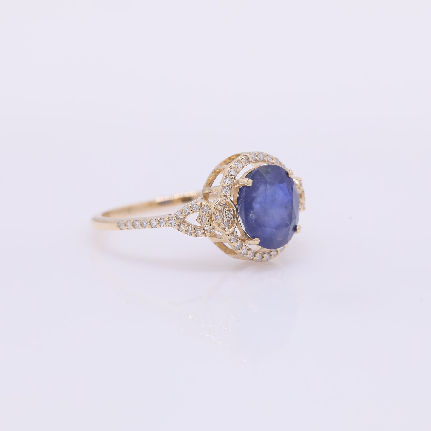 2.95 Ct Oval Mixed Cut Natural Sapphire 14K Gold Ring