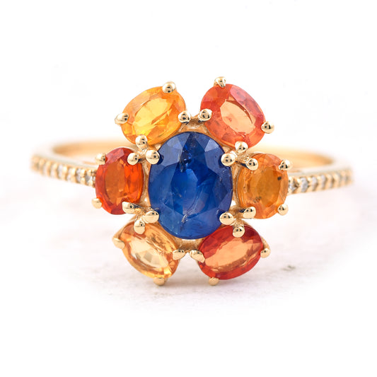 2.38 Ct Oval Mixed Cut Natural Sapphire 14K Gold Ring