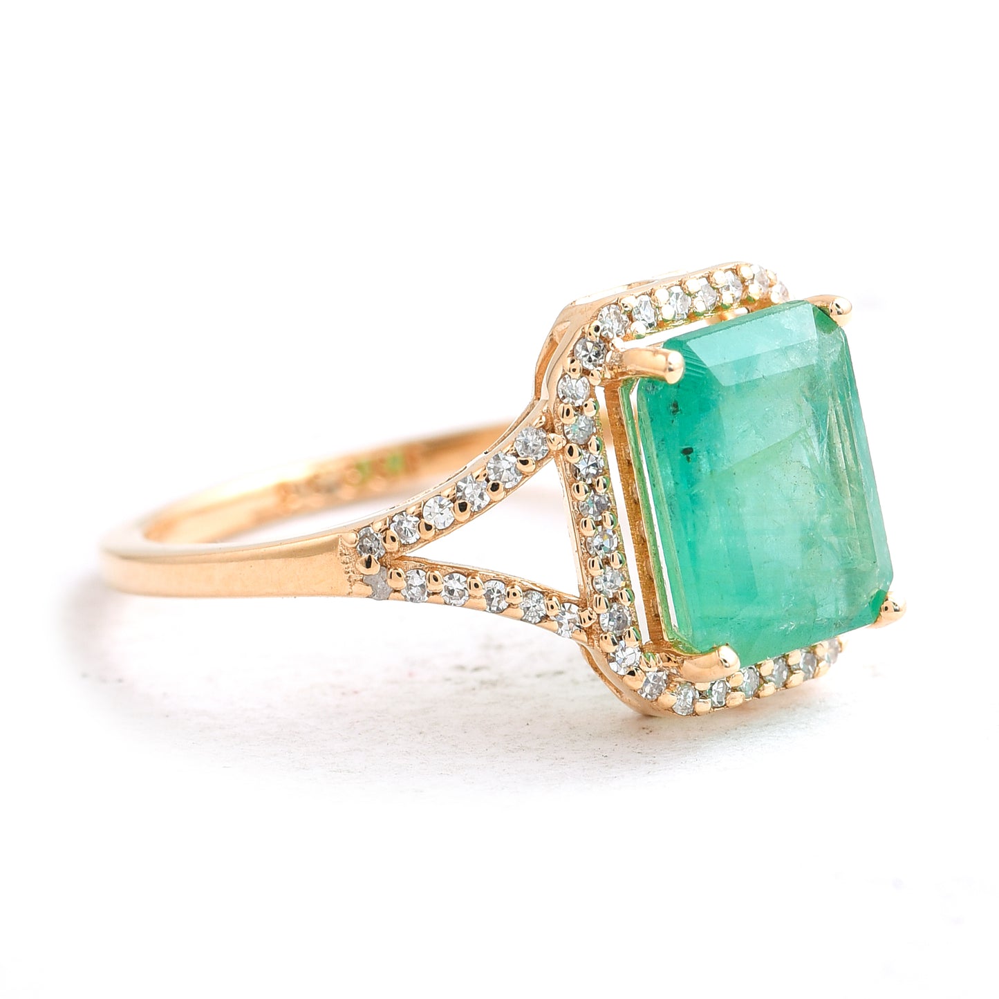 2.04 Ct Octagon Step Cut Natural Emerald 14K Gold Ring