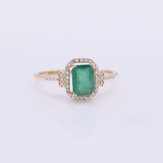 1.15 Ct Octagon Step Cut Natural Emerald 14K Gold Ring