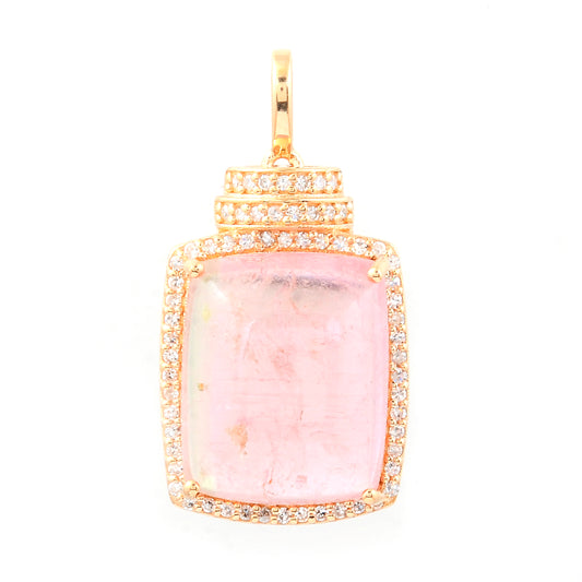 10.36 Ct Cushion Cabochon Cut Natural Tourmaline 14K Gold Pendant