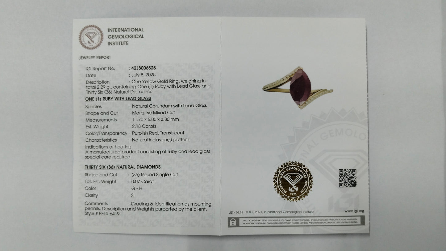 2.25 Ct Marquise Mixed Cut Natural Corundum Ruby 14K Gold Ring