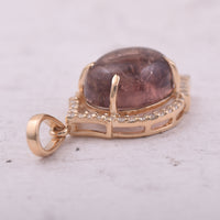3.90 Ct Oval Cabochon Cut Natural Tourmaline 14K Gold Pendant