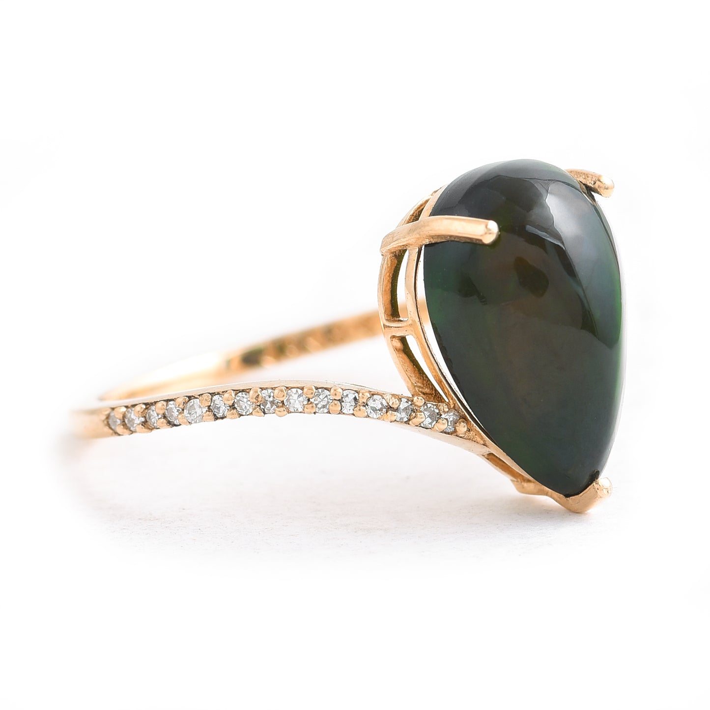 3.16 Ct Pear Black Opal 14K Gold Ring