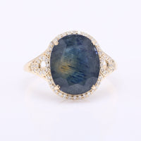 6.93 Ct Oval Mixed Cut Natural Corundum Sapphire 14K Gold Ring