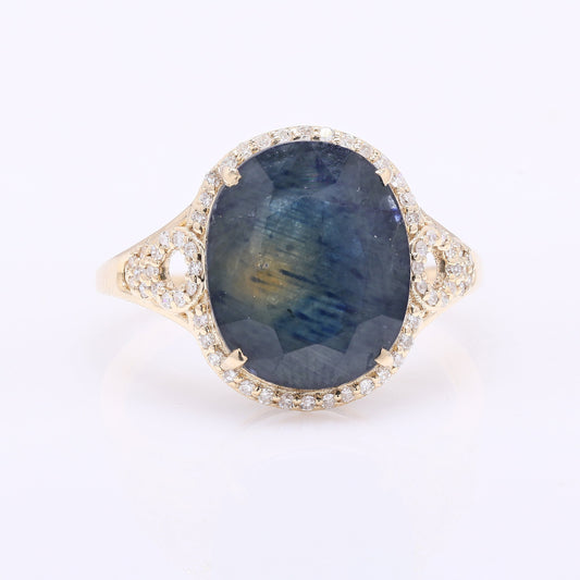 6.93 Ct Oval Mixed Cut Natural Corundum Sapphire 14K Gold Ring