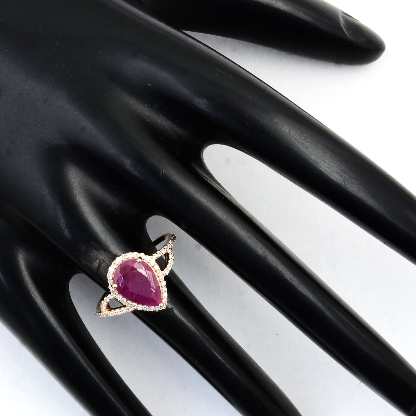 2.16 Ct Pear Mixed Cut Natural Corundum Ruby 14K Gold Ring
