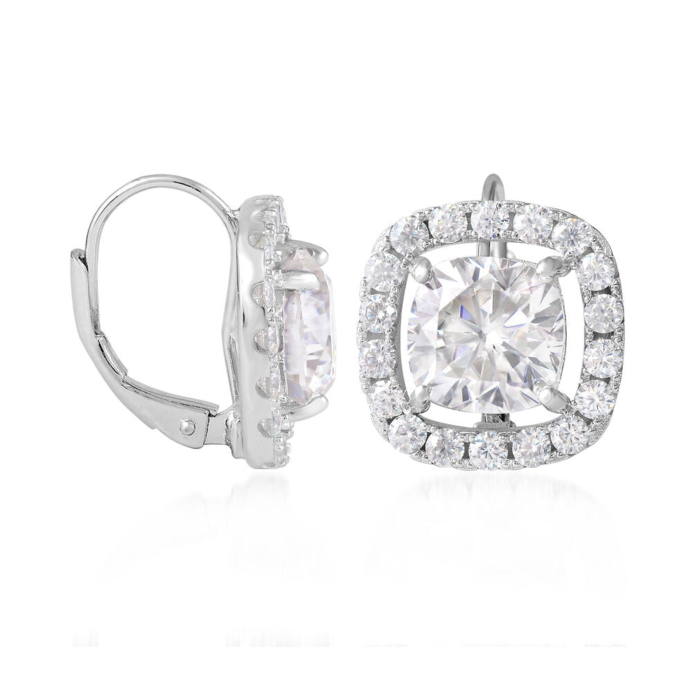 5.58 ct. Moissanite Cushion Sterling Silver Women Earrings