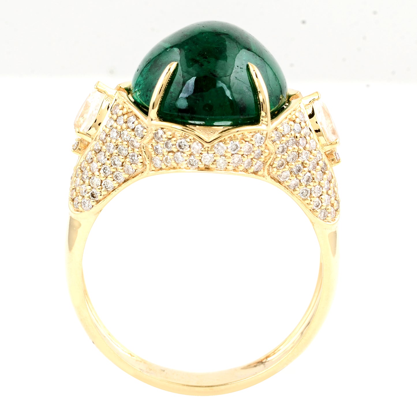 8.75 Carat Oval Cabochon Natural Beryl Emerald 14K Gold Ring