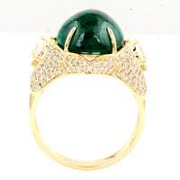 8.75 Carat Oval Cabochon Natural Beryl Emerald 14K Gold Ring
