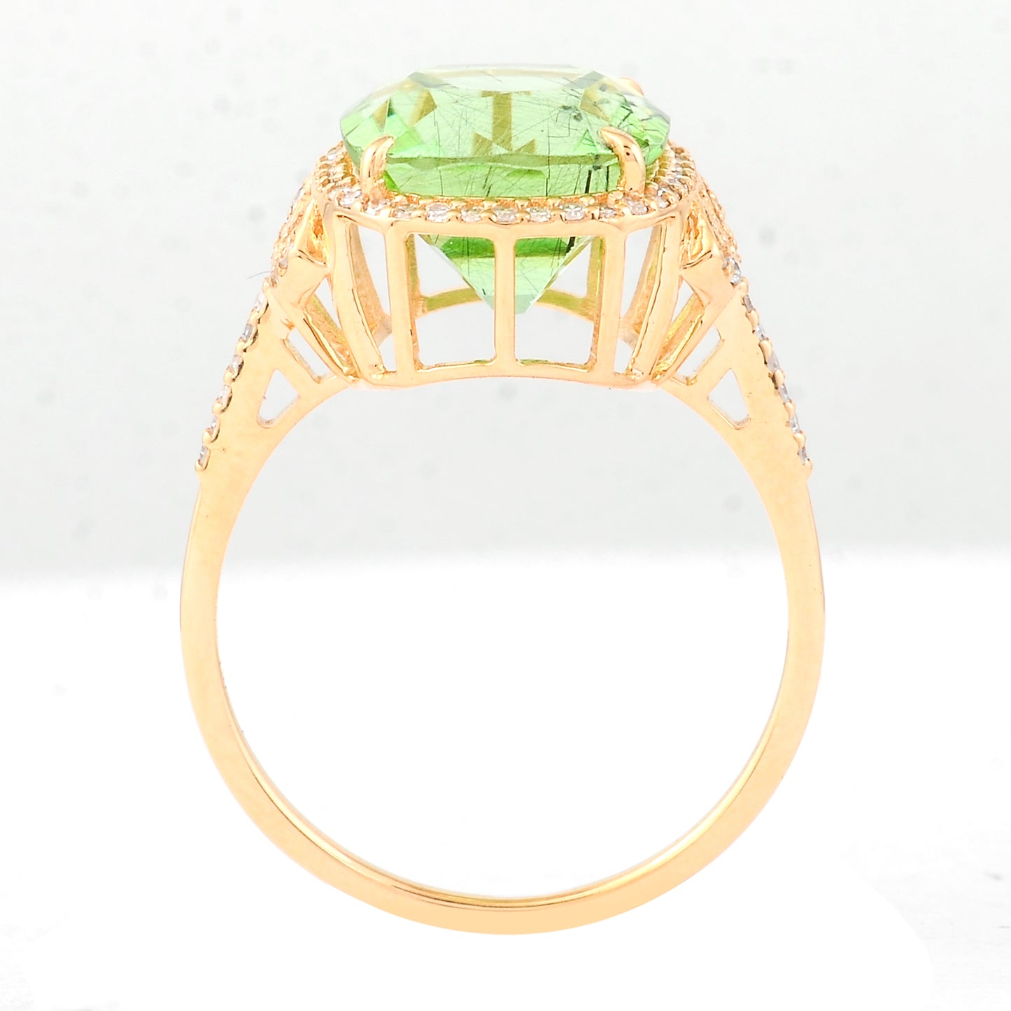 4.94 Ct Cushion Mixed Cut Natural Peridot 14K Gold Ring