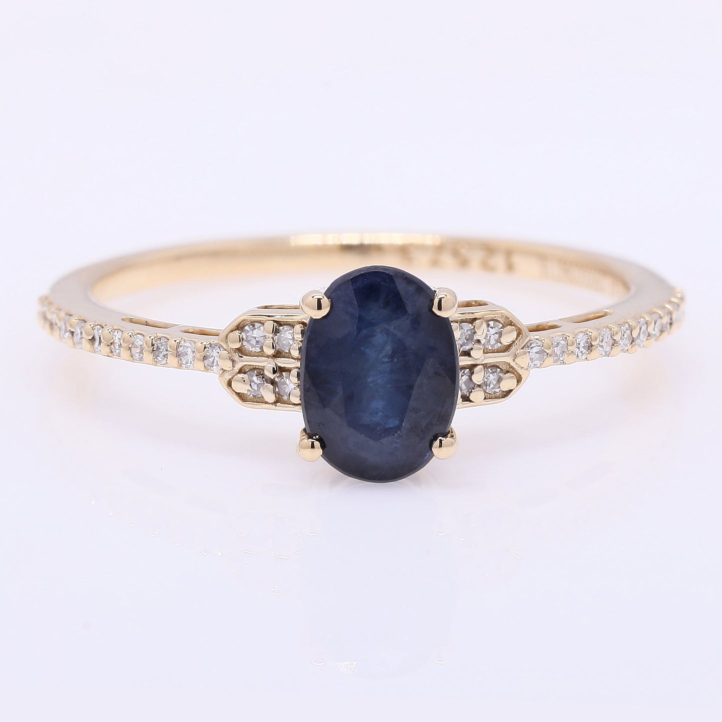 1.29 Ct Oval Mixed Cut Natural Sapphire 14K Gold Ring