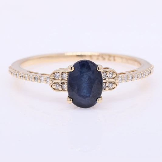 1.29 Ct Oval Mixed Cut Natural Sapphire 14K Gold Ring