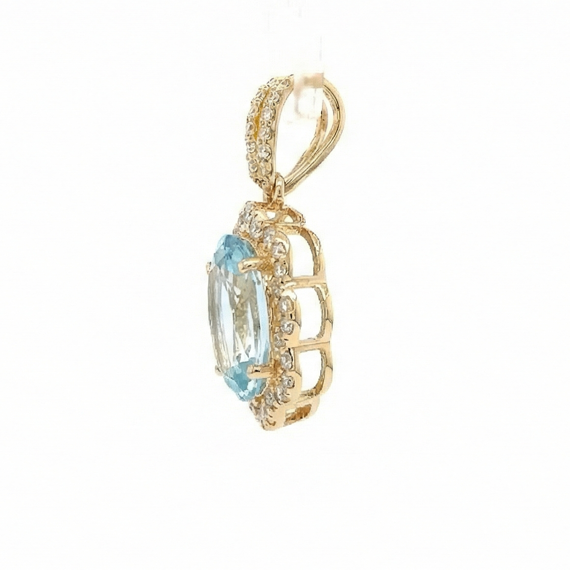 1.98 Ct Oval Mixed Cut Natural Aquamarine 14K Gold Pendant