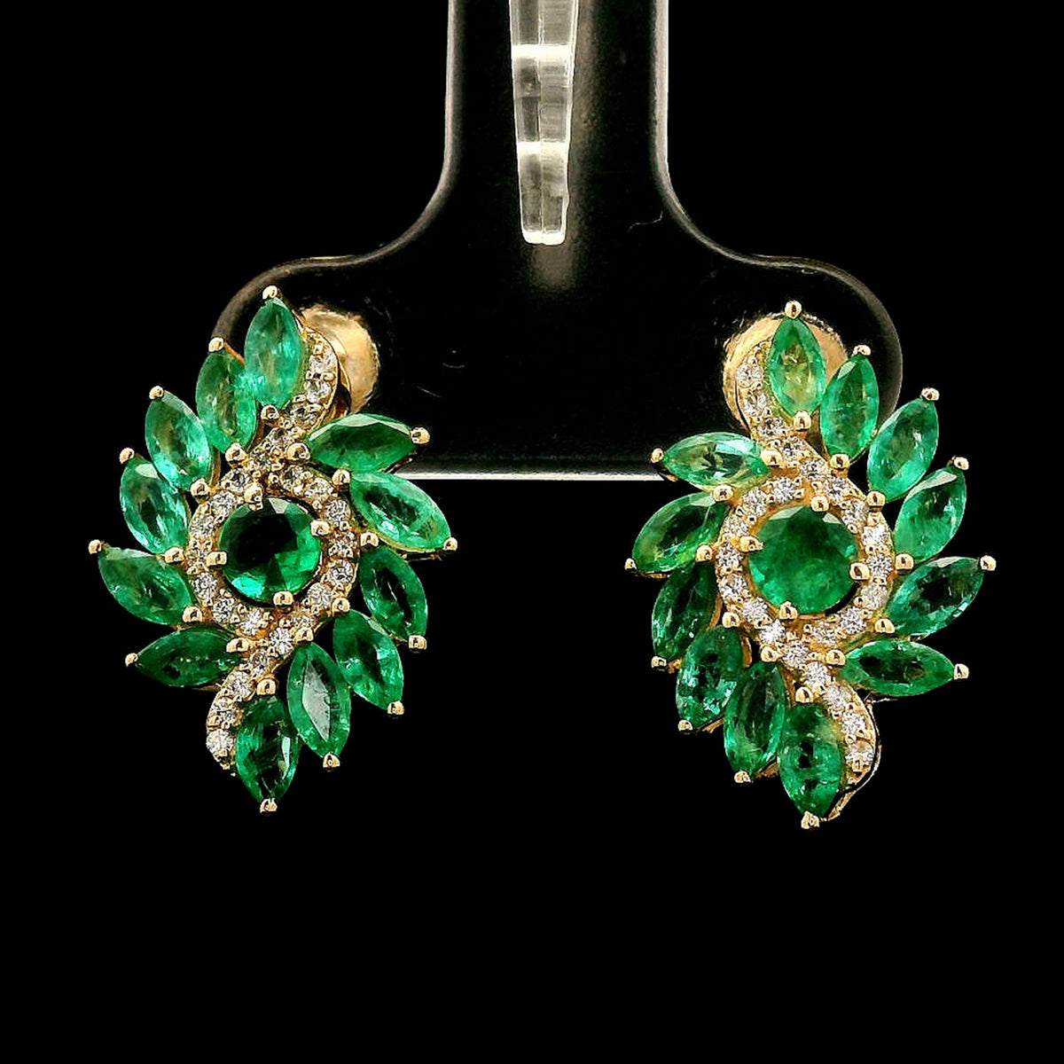2.25 Ct Round Emerald 14K Gold Earrings