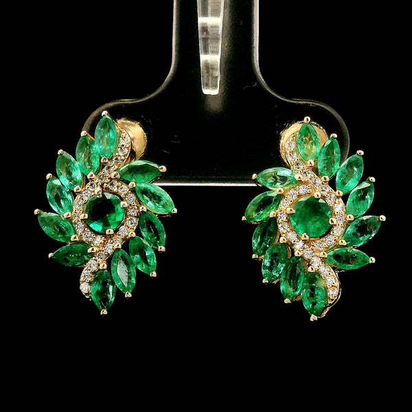 2.25 Ct Round Emerald 14K Gold Earrings