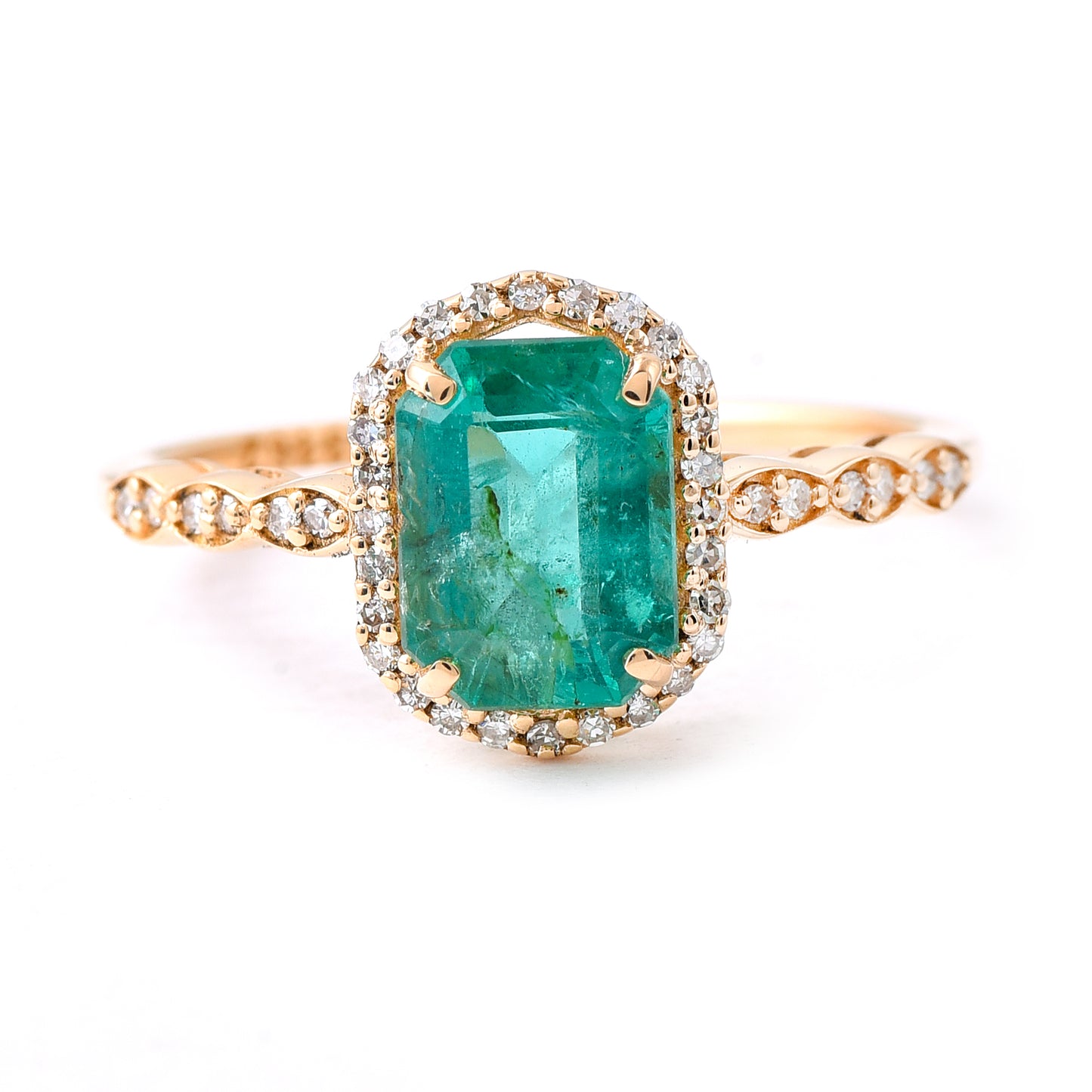 1.54 Ct Octagon Step Cut Natural Emerald 14K Gold Ring