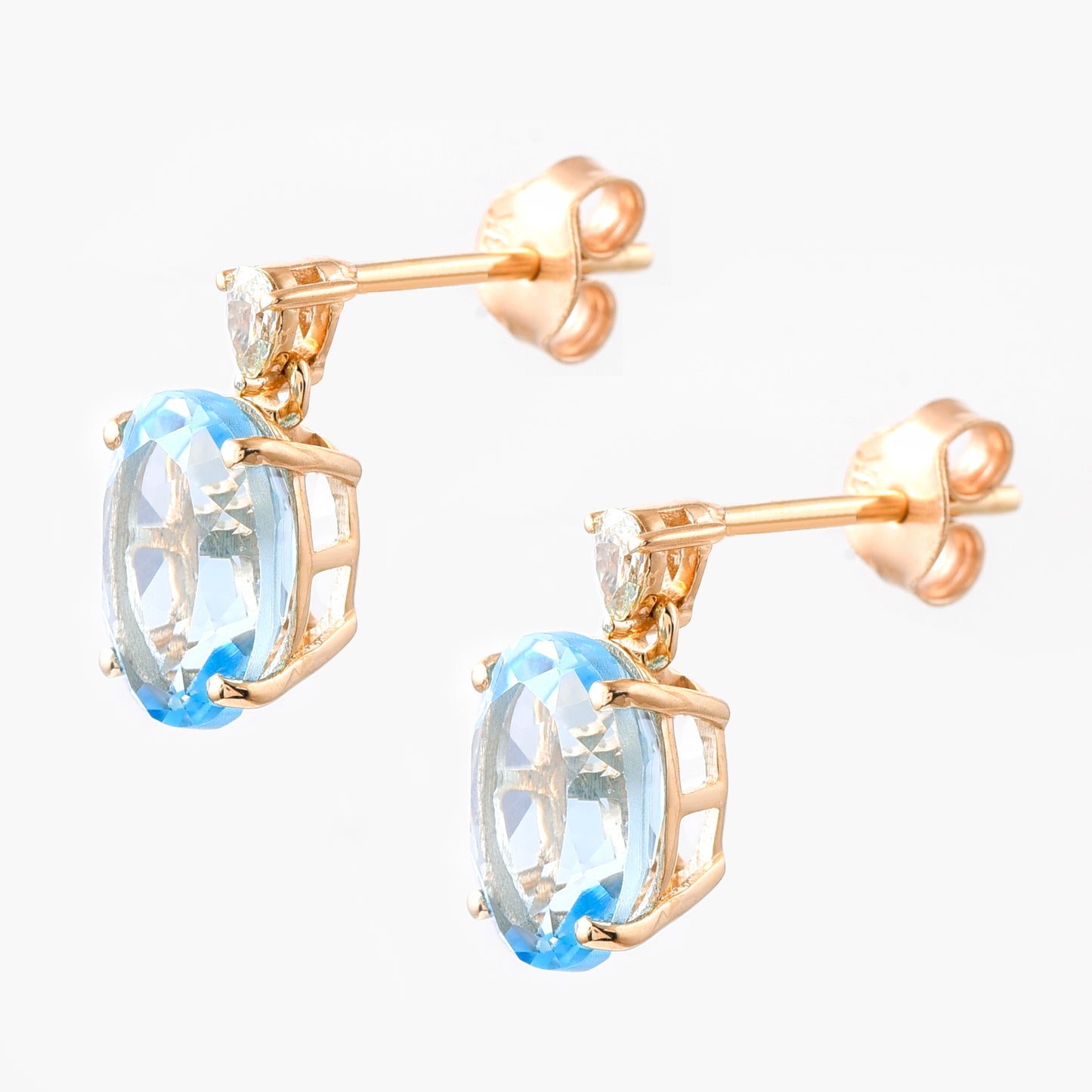 1.32 Ct Oval Mixed Cut Natural Blue Topaz 14K Gold Earrings