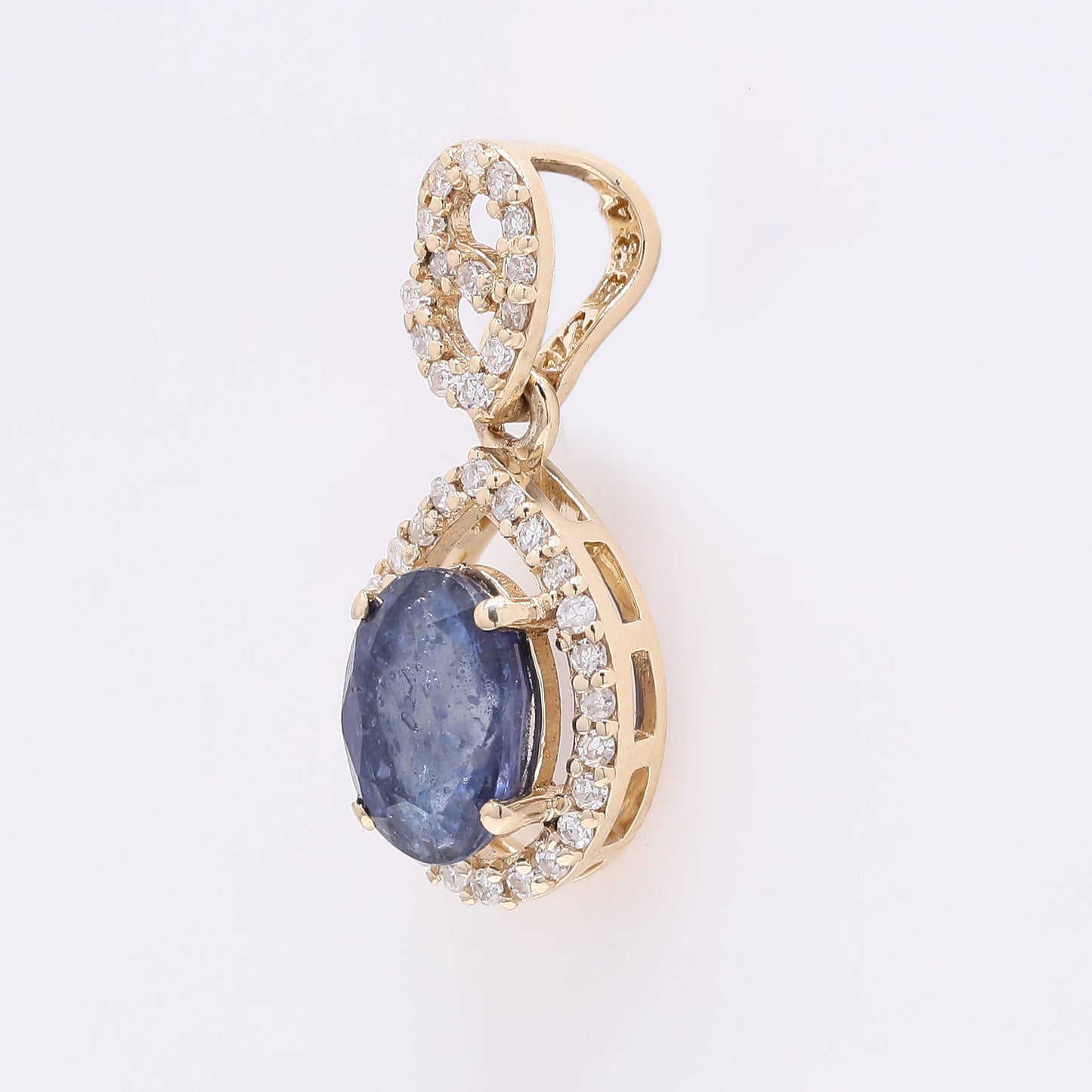 1.27 Ct Oval Mixed Cut Natural Sapphire 14K Gold Pendant