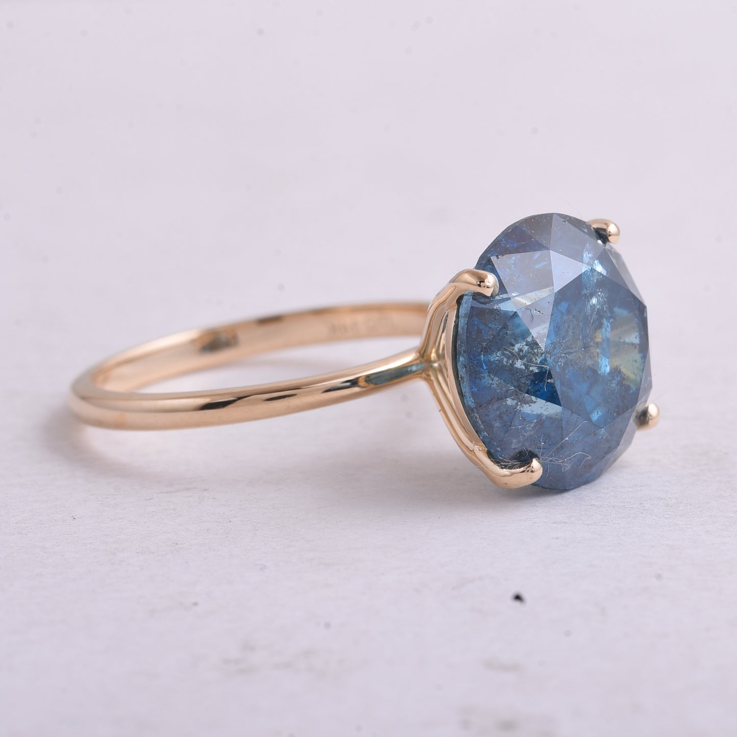 8.14 Ct Round Blue Diamond 14K Gold Ring
