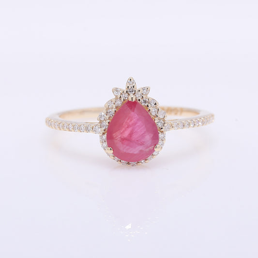 1.37 Ct Pear Mixed Cut Natural Ruby 14K Gold Ring