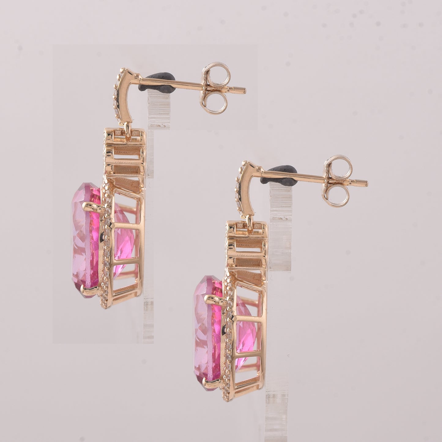 12.82 Ct Oval Pink Topaz 9K Gold Earrings