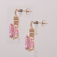 12.82 Ct Oval Pink Topaz 9K Gold Earrings