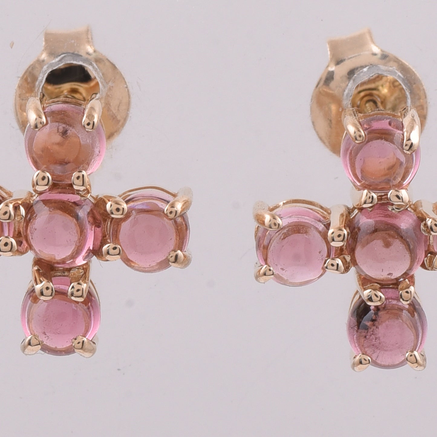1.42 Ct Round Cabochon Cut Natural Pink Tourmaline 14K Gold Earrings