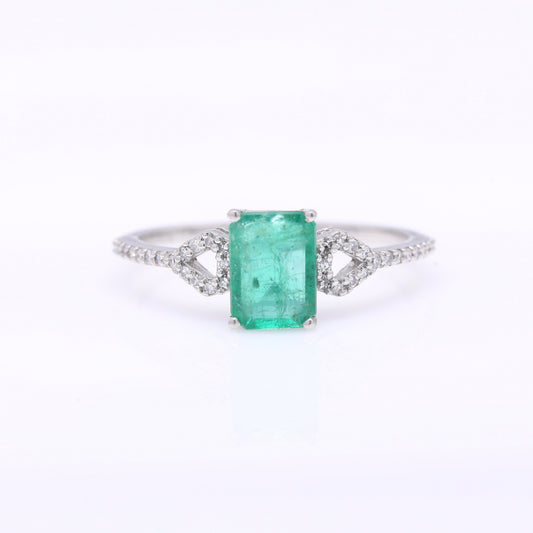 1.23 Ct Octagon Step Cut Natural Emerald 950 Platinum Ring