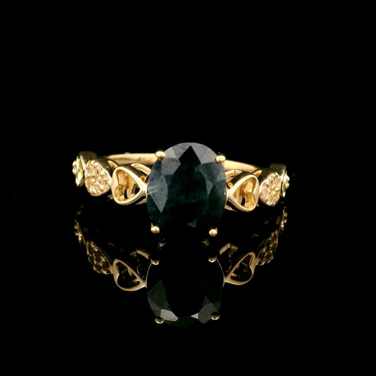 2.18 Ct Oval Mixed Cut Natural Corundum Sapphire 14K Gold Ring