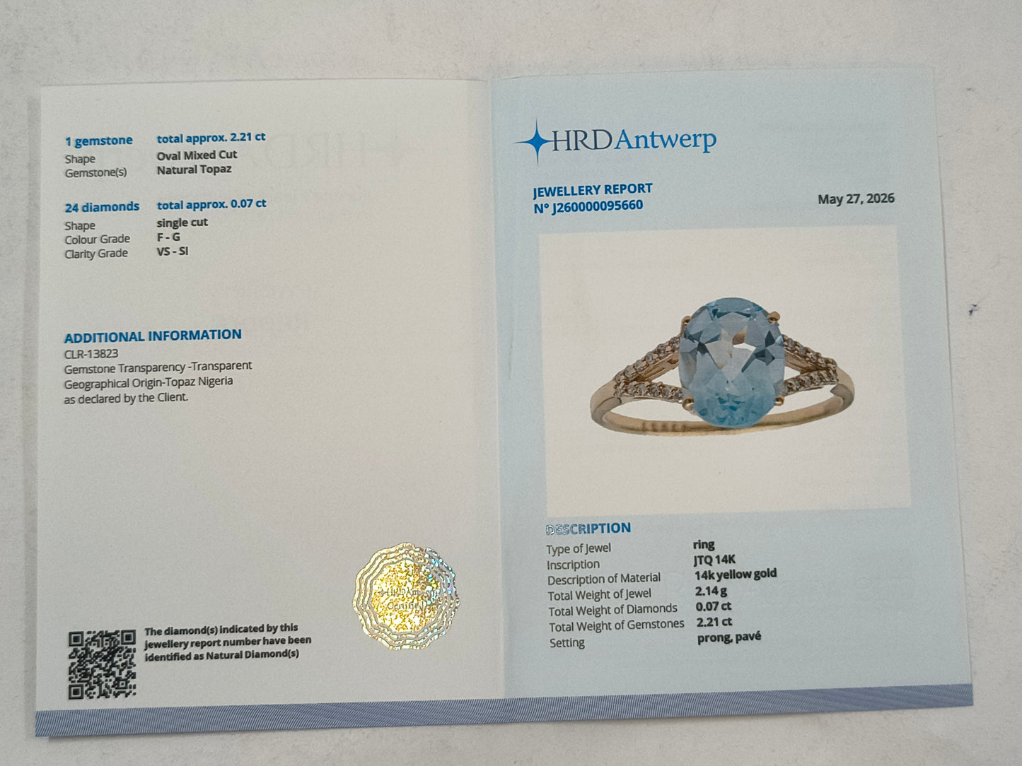 2.28 Ct Oval Mixed Cut Natural Topaz 14K Gold Ring