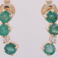 0.90 Ct Round Natural Emerald 14K Gold Earrings