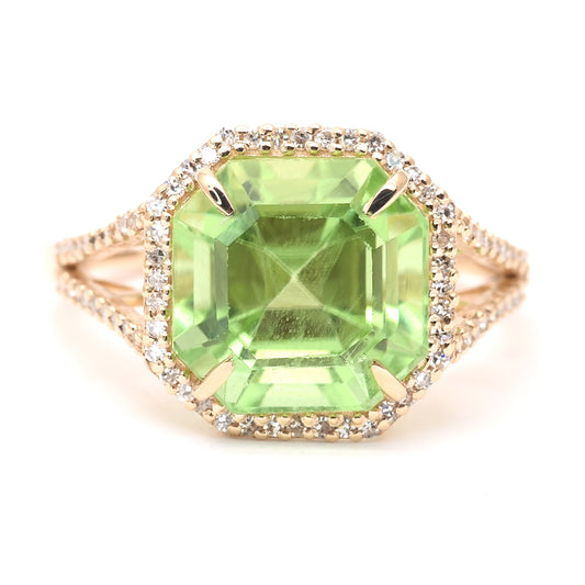 7.10 Ct Octagon Step Cut Natural Peridot 14K Gold Ring