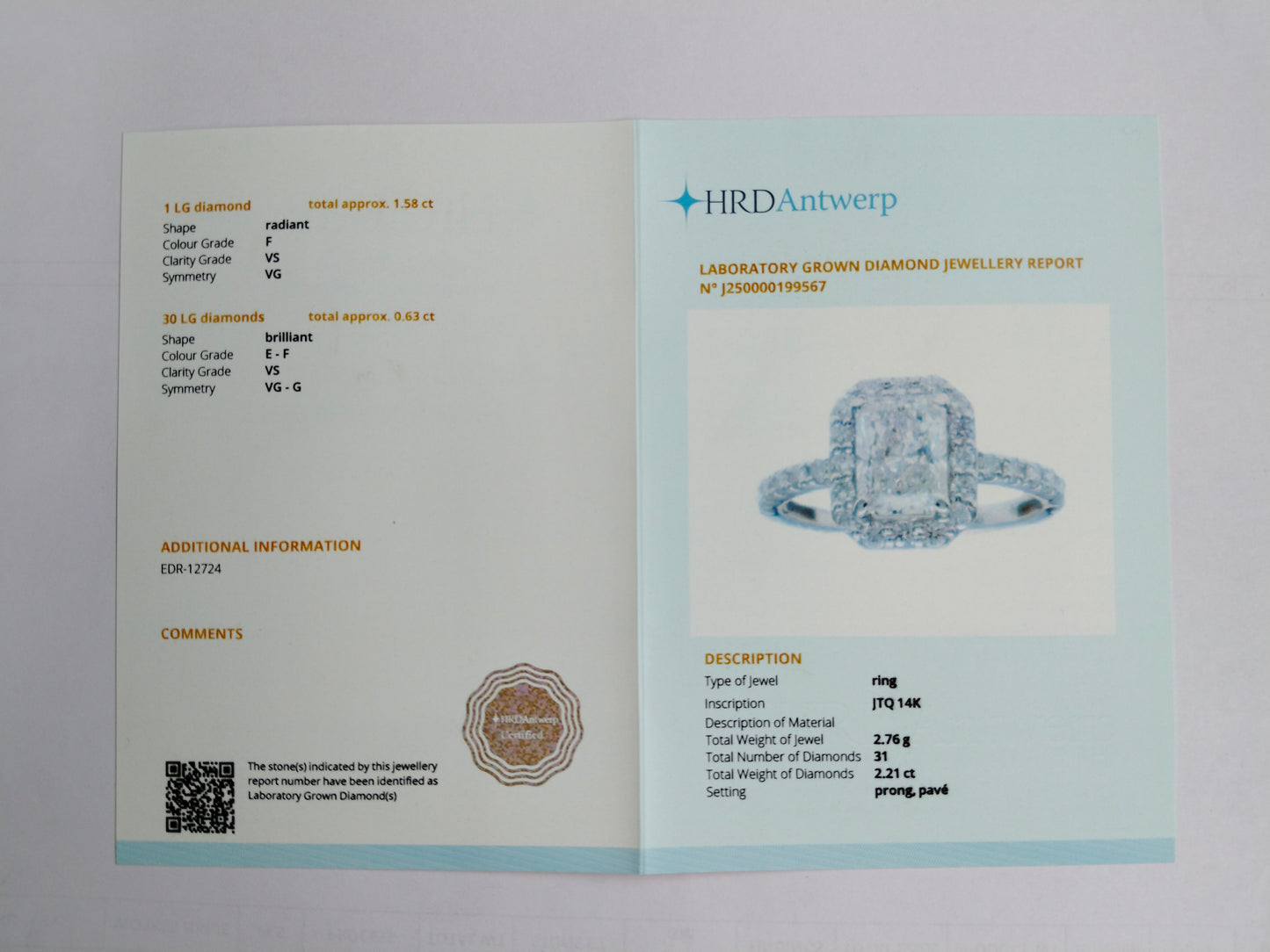 2.21 Carats Lab Grown Diamond 14K Gold Ring